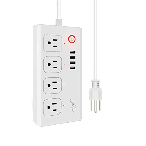 Jinvoo WiFi Smart Power Strip Surge Protector, Multi Plug with 4 AC Outlets 4 USB Ports, No Hub Required, Works with Google Home