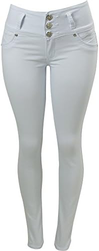 Tush Push Women's Three Button Stone Honeycomb Pocket Push up Jeans