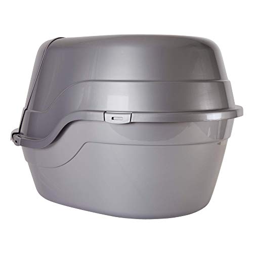 Nature's Miracle P96952 Hooded Flip Top Litter Box, Oval, With Odor Control, Silver/Grey