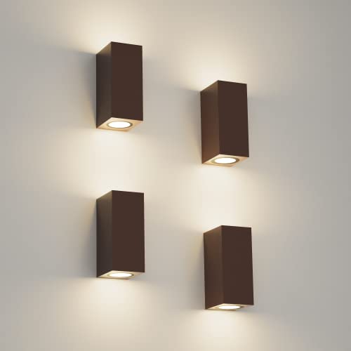 Klighten 4 Pieces Square Outdoor / Indoor Wall Lamp, IP65 Waterproof Rust Colour Outdoor Wall Sconce, GU10 Modern Aluminium Wall Light for Gardens, Hallways, Terraces, Bulb Not Included