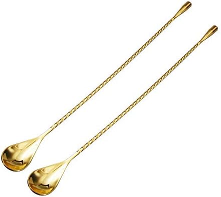2PCS Mixing Spoon, Luxsego Cocktail Shaker Spoon With Spiral Pattern, 12'' Extra Long Stainless Steel Barware Stirring Spoon for Ice Cream, Coffee, Milkshakes, Juice (Gold)