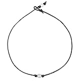 VO Choker Necklaces - White Freshwater Single Pearl Choker Necklace with Black Genuine Leather Round Cord