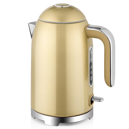 SUSTEAS Electric Kettle - 57oz Electric Tea Kettle, 1500W Fast Heating Stainless Steel Hot Water Kettle, Cordless LED Indicator, Auto Shut-Off & Boil Dry Protection, Champagne