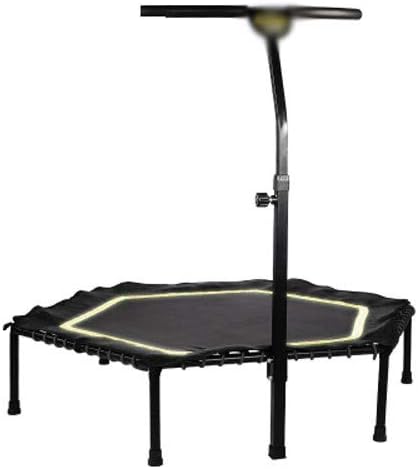 JGWHW Illuminate Silent Fitness Mini Trampoline with Adjustable Handrail Bar – Indoor Rebounder for Adults – Best Urban Cardio Jump Fitness Workout Trainer, Covered Bungee Rope System – Max Limit 286
