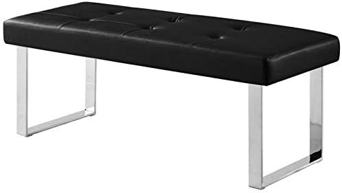 Posh Living Myles Faux Leather Bench with Stainless Steel Legs in Black/Chrome