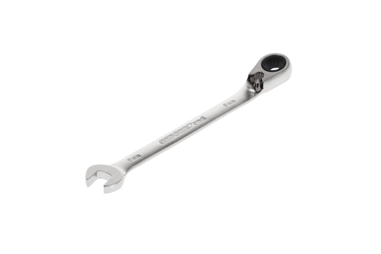 GEDORE red Combination ratchet spanner, Reversible, AF 8 mm, Angled, Flat, Bi-hex, Spanner, R07200080