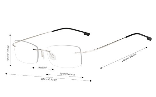 Agstum Mens Womens Titanium Alloy Flexible Rimless Frame Prescription Eyeglasses 51mm (Silver, 51mm)