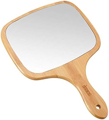 Hand Take Solid Wood Princess Handle Mirror Portable Beauty Makeup Mirror Can Be Hung Can Be Hand-held Vanity Mirror Wood Color