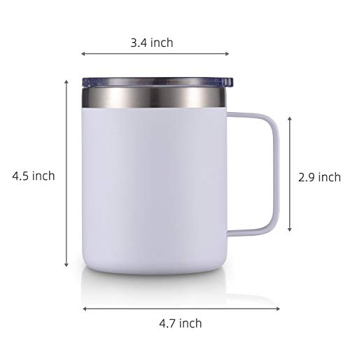 12oz Stainless Steel Insulated Coffee Mug with Handle, Double Wall Vacuum Tumbler Cup with Lid, White, 1 Pack - Thumbnail 4