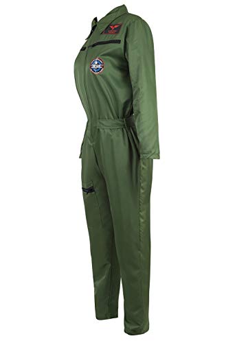 frawirshau Adult Flight Suit Pilot Costume Women Jumpsuit Long-Sleeve Zipper Coveralls ArmyGreen M