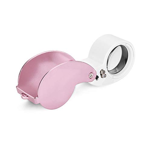 Hisoul Hot  Multifunctional Mini LED Magnifier, 40X Folding Pocket Magnifier with 2 White LED Light Round Swing-Away Chrome Magnifier Perfect for Watch Stamps Jeweler Diamond (Pink)