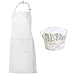 Homsolver Adjustable Bib Chef Apron Set, Chef Hat and Kitchen Apron Adult White Apron with Butcher Hat for Men & Women, White