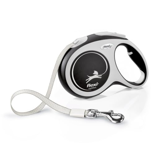 flexi® Comfort L | 5 m retractable tape leash for dogs up to 60 kg | Black | retractable dog lead | Weight: 520 g | Dimensions: 13.4 x 20.8 cm