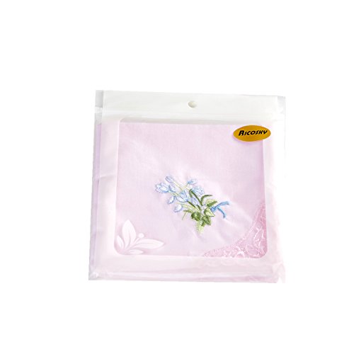 Ricosky Women's\Ladies Embroidery Cotton Handkerchiefs Pack of 6 (LIGHT PINK)