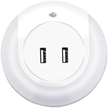Ashbringer LED Plug in Night Light with Dual Port USB Wall Charger ,Nightlight with Dusk to Dawn Sensor for Bedroom Hallway Bathroom Living Room (white)