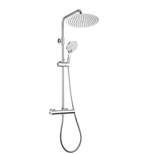 JOHO 304 Edelstahl Duschset mit Thermostat Duscharmatur Regendusche Duschsystem mit Kopfbrause D25cm Chrom