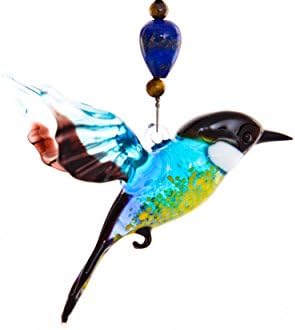 Lampwork Tit Mouse Bird Glass Ornament with Lapis Beading - Great Birthday Gift or Get Well Gift