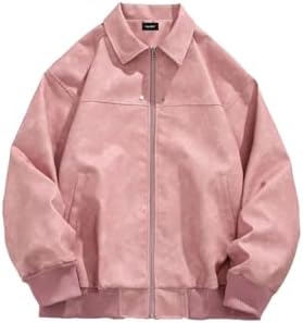 Mens Oversized Leather Jackets Zip Up Faux Bomber Jacket 90s