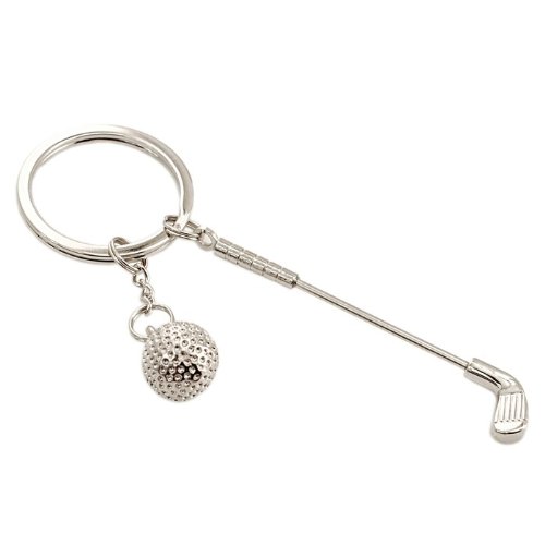 Golf Clubs Metal Chrome Logo Keyring Key Fob