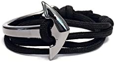 Tru550 Mens Jewelry Adjustable Half bend Wrap Around Anchor Black Bracelet (Gun Metal Grey)