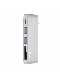 Alto rendimiento tipo C Hub USB C Hub con 5 puertos entrega   USB 3.0 de aluminio extra Potencia, microSD y lector de tarjetas SD   Para Apple, MacBook Pro 2016, Chromebook, Aluminio plateado