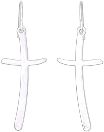 Rain Jewelry 1.5'' Pewter Curved Cross French Hook Earrings