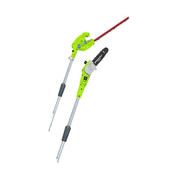 Greenworks G40PSH 2-in-1 Akku Stabheckenschere & Akku Hochentaster mit Schultergurt, Astsäge 20 cm Klinge, Heckenschere 51 cm Doppelklingen, OHNE 40 V Akku & Ladegerät, 3 Jahre Garantie