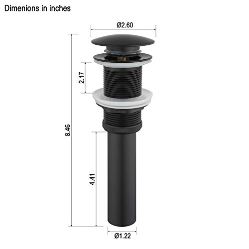 GORDEE Bathroom Faucet Vessel Sink Lavatory Vanity Pop Up Sink Plumbing Stopper without Overflow, Fit for US Standard Drain Hole (1.57-1.9 inches), Brushed Chrome Matte Black