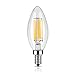 Lucero LED Filament Healthy Edison Light Bulb 6W - 60W Equivalent C35 Candle E12 Candelabra Base - Dimmable Warm White 2700K Color UL Listed