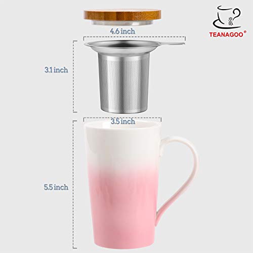 TEANAGOO M066-P Bone China Tea-Mug with Diffuser and Lid, 18 OZ, Pink, Office Tea-cup with steep strain Steeper Brewing Strainer for Loose Leaf Tea, One Tea Drinking Filter Set for Tea Lover - Thumbnail 6