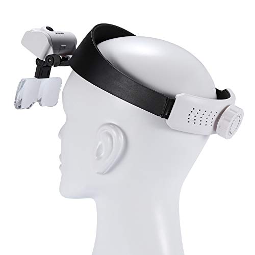 YOCTOSUN Headband Magnifier with 2 LED Lights and 5 Detachable Lenses 1X,1.5X,2X,2.5X,3.5X -Hands-Free Head Worn Lighted Magnifying Glasses for Close Work, Jewelry Work, Watch Repair, Arts & Crafts