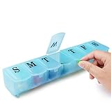 7 Day Pill Cases, Weekly Pill Box with Seven Compartments, Pill Organizer Hold Vitamins, Cod Liver Oil, Supplements and Medication (Blue)
