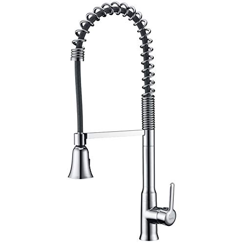 SonTiy Commercial Kitchen Faucets with Pull Down Sprayer, Single Handle Single Hole Pull Out Kitchen Faucet Chrome, High Arc Spring Kitchen Sink Faucets