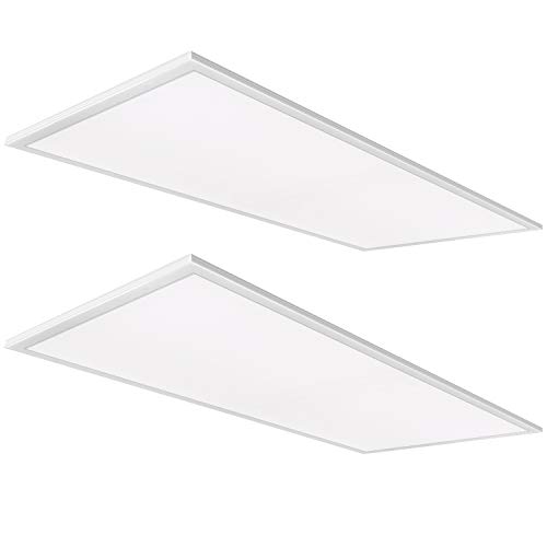 Hykolity 2x4 FT White LED Flat Panel Troffer Light, 50W 5000K Recessed Edge-Lit Drop Ceiling Light, 5250lm Lay in Fixture for Office, 0-10V Dimmable, 3-Lamp F32T8 Fixture Replacement, 2 Pack