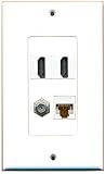RiteAV - 2 Port HDMI 1 Port Coax Cable TV- F-Type 1 Port Cat6 Ethernet White Decorative Wall Plate