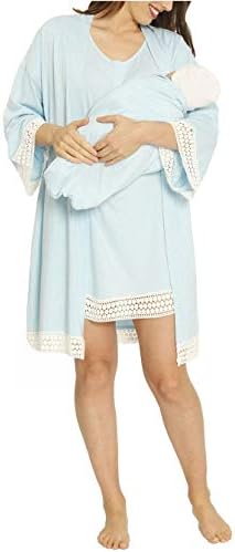 Angel Maternity 3 in 1 Birth Kit: Hospital Gown + Maternity Gown, Nursing Dress and Baby Blanket Labor Kit