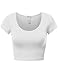 Fifth Parallel Threads FPT Womens Basic Short Sleeve Scoopneck Crop Top White L