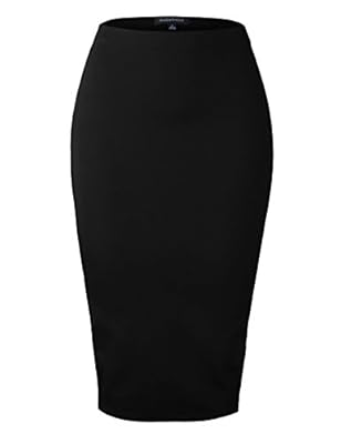 makeitmint Women's Back Slit Comfy Ponte Pencil Office Midi Skirt [11 Colors]