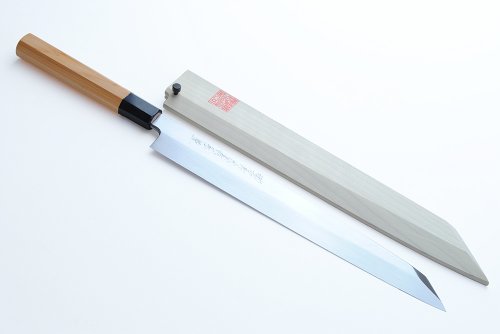 Yoshihiro Shiroko High Carbon Steel Honyaki Yanagi Kiritsuke (Sword)Yew Handle Japanese Sushi Sashimi Chef Knife 11.8"(300mm)