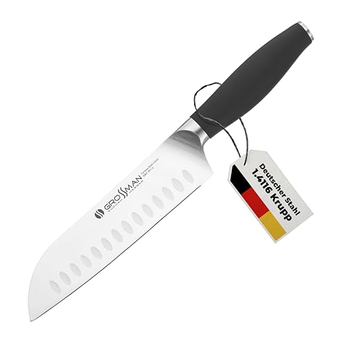 Grossman® 369Vn - Verbena | Santoku Messer 30,5 Cm | Ultrascharfer Küchenmesser | Deutschem Edelstahl Klinge 16,3 Cm | Mit Ergonomischen Griff 14,2 Cm (199 Gramm)