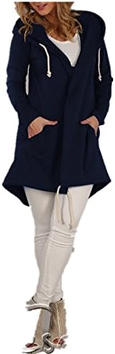 Xuan2Xuan3 Women Long Sleeve Fleece Casual Cardigan Hoodies Sweatshirts Tunic Sweater Loose Outerwear Coat Jacket (Medium, Dark Blue)