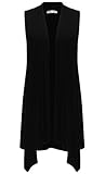 Qearl Women’s Solid Sleeveless Asymmetric Hem Drape Open Jersey Cardigan Vest Plus (XL, Black)