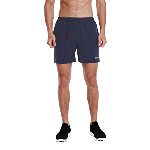 EZRUN Men's 5 Inches Running Workout Shorts Quick Dry Lightweight Athletic Shorts with Liner Zipper Pockets,Navy Blue,L