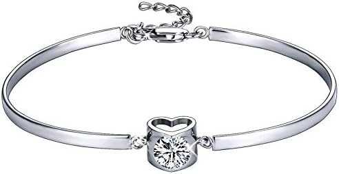 MUATOGIML 925 Sterling Silver Adjustable Endless Love Heart Arrow Link Charm Bangle Bracelet Jewelry Gifts for Couple Wife Women Girlfriend