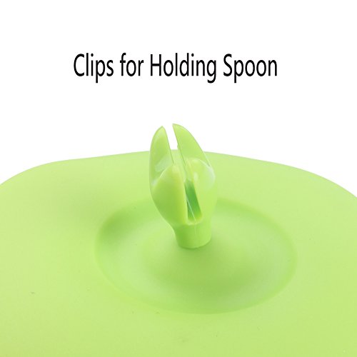 Z Zicome Set of 5 Silicone Cup Lids Mug Covers with Heart Shape Spoon Stirrer Holder for Cup Size within 4.1 inch/10.5cm
