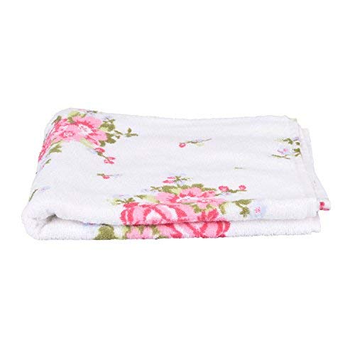 HOMESCAPES 100% Portuguese Cotton White Floral Bath Towels Set Pink, Green and Pastel Blue Design