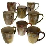 Set Of 8 Gibson Large 17oz Ceramic Owl Shape Coffee Mug Set Red Blue Brown Green