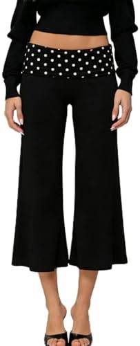 Erenella Women's Casual Wide Leg Cropped Pants Low Rise Fold Over
