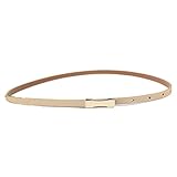 Outtop Women's Elegant Slim Thin Leather Belt Lichee Pattern Gold Buckle (Khaki)