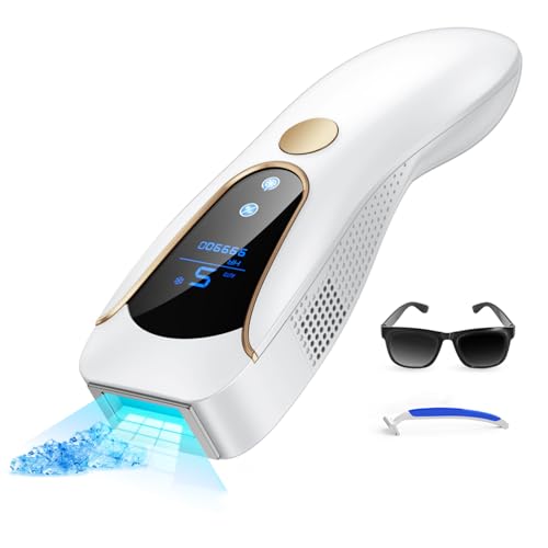 Pulsed Light Hair Remover with Cooling Function, Laser Epilator with 999,900 Flashes, 9 Energy Levels, IPL Hair Removal for Face, Armpits, Legs and Bikini - Men and Women, White
